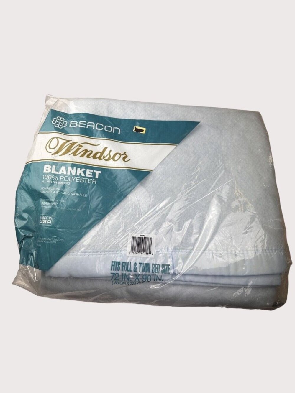 Beacon Windsor Blue FullTwin Perma Nap Blanket 72x90 USA Nylon Binding NOS